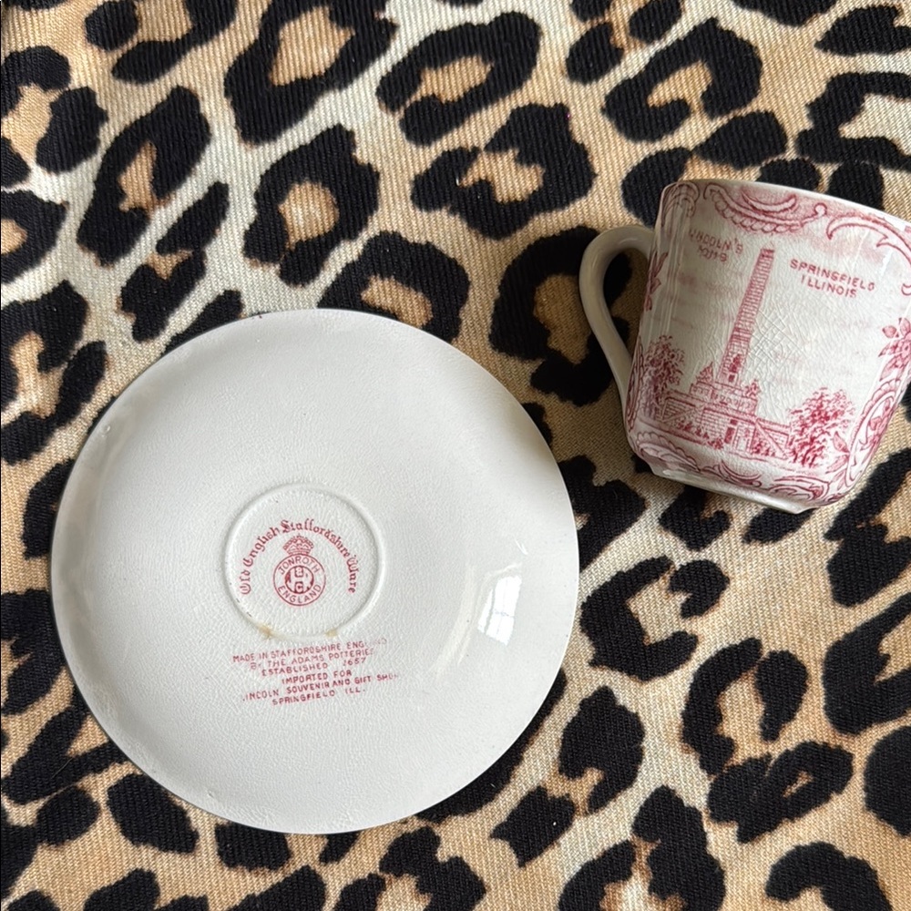 Ole Staffordshire Ware Red and White Floral Teacup and Saucer - Picture 2 of 3